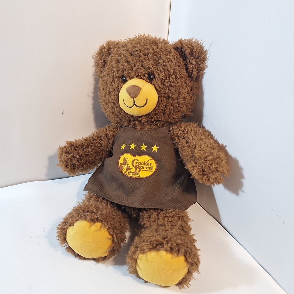 Cracker Barrel Employee Brown Teddy Bear With Apron Plush Stuffed Animal Toy 14"